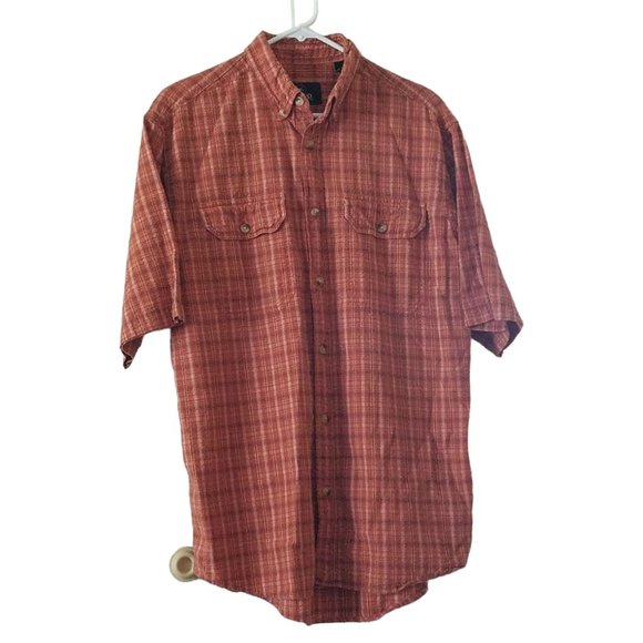 Mens Redhead Orange Blue White Plaid 2 Pockets 100% Cotton SS Front Button M - Picture 1 of 7